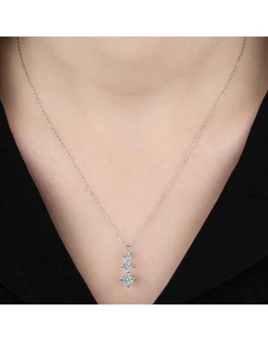 Swarovski Taşlı Gümüş Üçtaş Tektaş Bayan Kolye