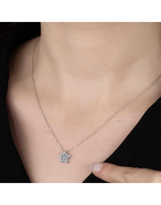 Swarovski Taşlı Gümüş Yıldız Tektaş Bayan Kolye