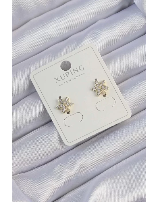 Xuping Gold Renk Zirkon Taşlı Yaprak Küpe