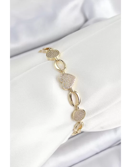 Xuping Pirinç Kalp ve Daire Model Gold Renk Kadın Bileklik