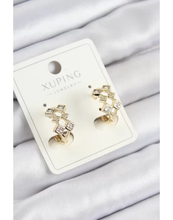 Xuping Zirkon Taşlı Baklava Model Gold Renk Kadın Küpe