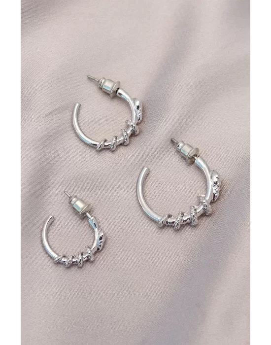 Yılan Tasarımlı Halka Model Gümüş Metal Küpe Seti