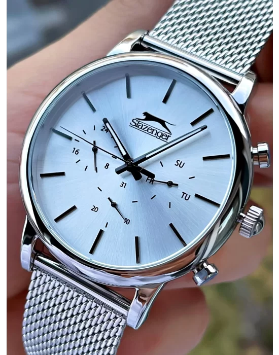 Slazenger multi fonksiyon 5 Atm hasır çelik kordon erkek kol saati