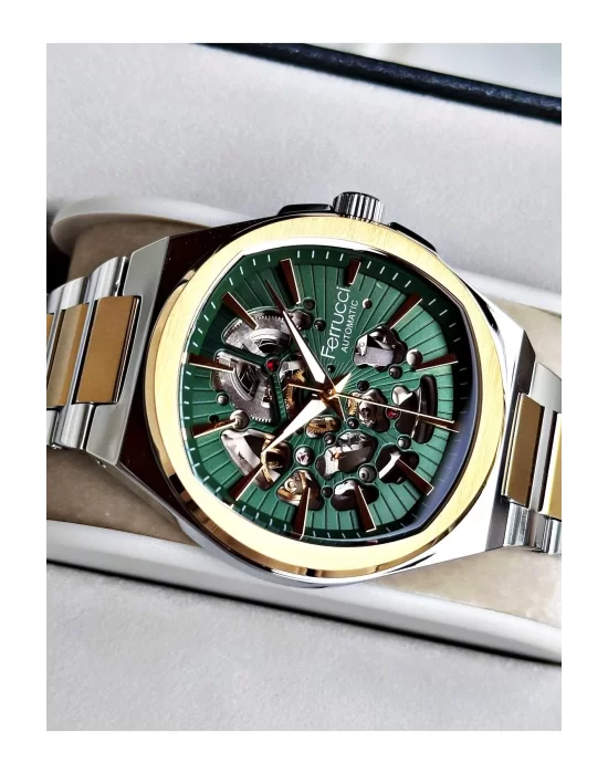 Altın Gold Gümüş Renk Çelik Kordon Business Otomatik Çelik Kordon Erkek Kol Saati + BİLEKLİK