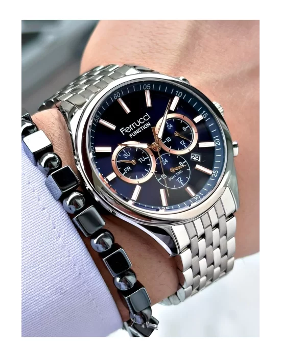 FERRUCCİ FUNCTION LACİVERT KADRANLI GÜMÜŞ METAL ERKEK KOL SAATİ