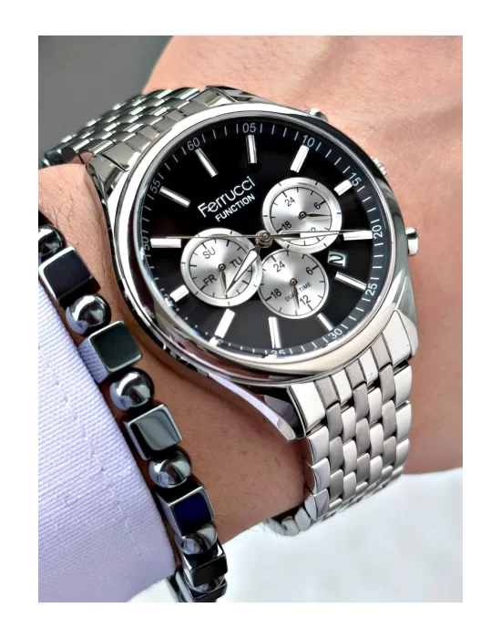 FERRUCCİ FUNCTION SİYAH KADRANLI GÜMÜŞ METAL ERKEK KOL SAATİ