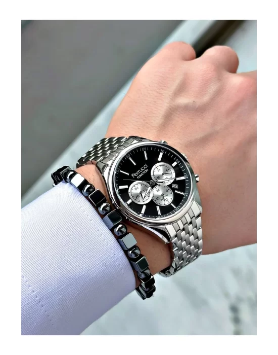 FERRUCCİ FUNCTION SİYAH KADRANLI GÜMÜŞ METAL ERKEK KOL SAATİ