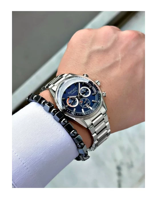 FERRUCCİ FUNCTION TAKVİMLİ LACİVERT KADRANLI GÜMÜŞ METAL ERKEK KOL SAATİ