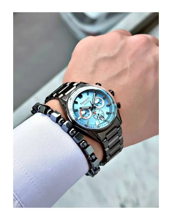 FERRUCCİ FUNCTION TAKVİMLİ MAVİ KADRANLI KOYU GRİ METAL ERKEK KOL SAATİ