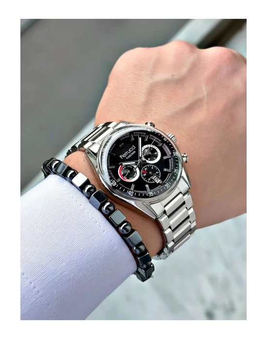 FERRUCCİ FUNCTION TAKVİMLİ SİYAH KADRANLI GÜMÜŞ METAL ERKEK KOL SAATİ