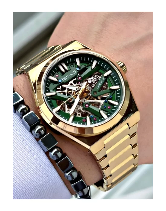 FERRUCCİ OTOMATİK YEŞİL KADRANLI GOLD METAL ERKEK KOL SAATİ