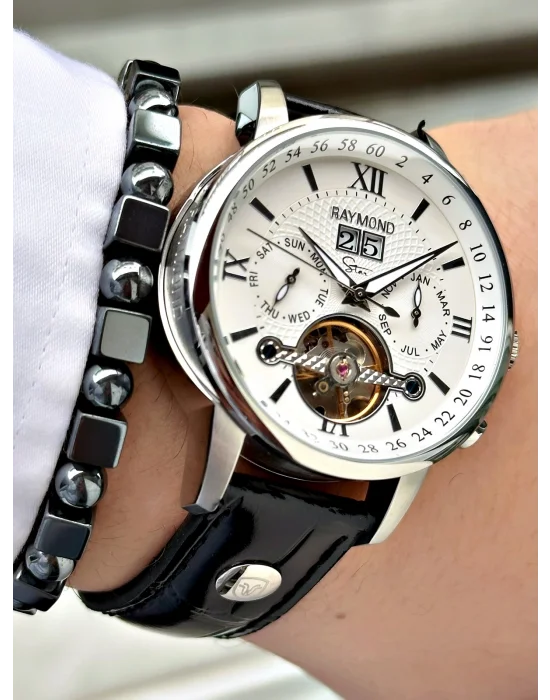Raymond Özel Seri Otomatik Diplomat Klipsli Deri Kordon Erkek Saati