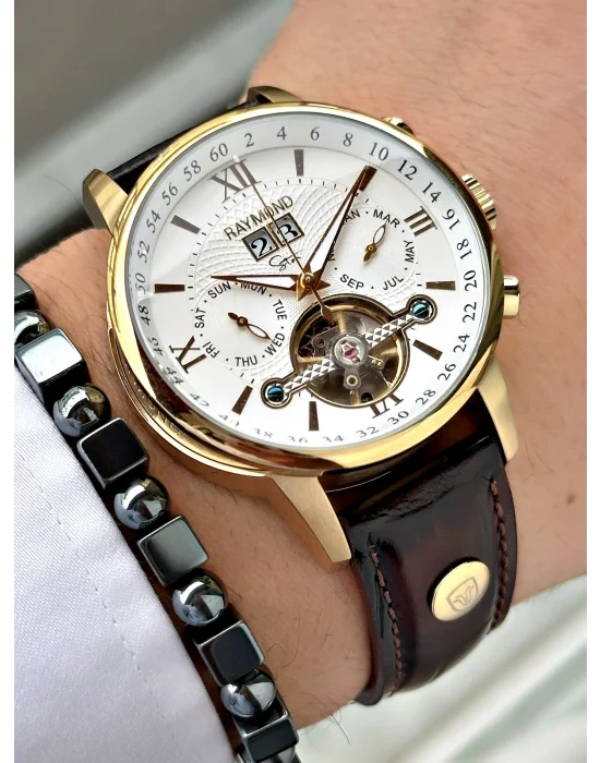 Raymond Özel Seri Otomatik Diplomat Klipsli Deri Kordon Erkek Saati