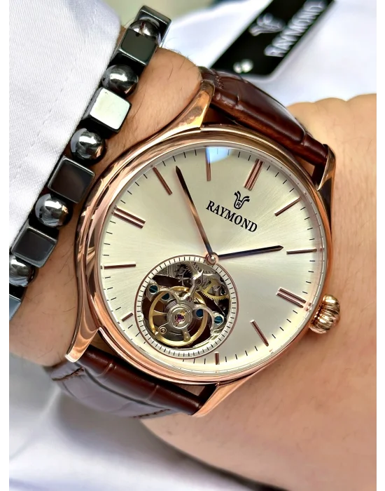 Raymond Özel Seri Otomatik Diplomat Klipsli Deri Kordon Erkek Saati