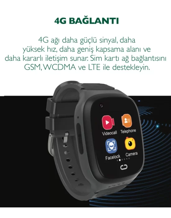 Slazenger SL.09.2158.5.06 Siyah Renk Çocuk Akıllı Saat Gprs Kameralı Sim Kartlı Sos Arama 4G