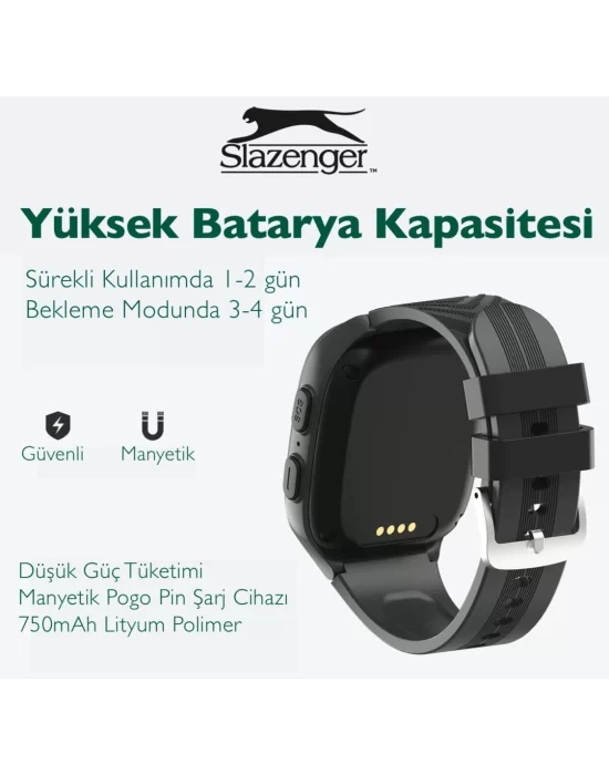 Slazenger SL.09.2158.5.06 Siyah Renk Çocuk Akıllı Saat Gprs Kameralı Sim Kartlı Sos Arama 4G