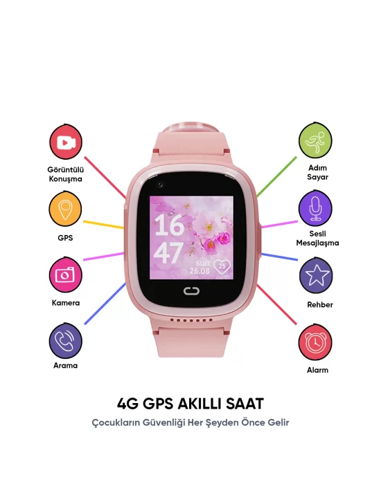 Slazenger SL.09.2158.5.03 Pembe Renk Çocuk Akıllı Saat Gprs Kameralı Sim Kartlı Sos Arama 4G