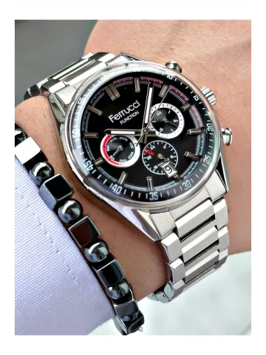 FERRUCCİ FUNCTION TAKVİMLİ SİYAH KADRANLI GÜMÜŞ METAL ERKEK KOL SAATİ