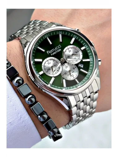 FERRUCCİ FUNCTION YEŞİL KADRANLI GÜMÜŞ METAL ERKEK KOL SAATİ