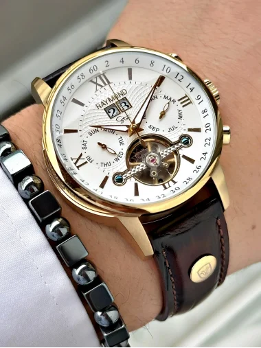 Raymond Özel Seri Otomatik Diplomat Klipsli Deri Kordon Erkek Saati