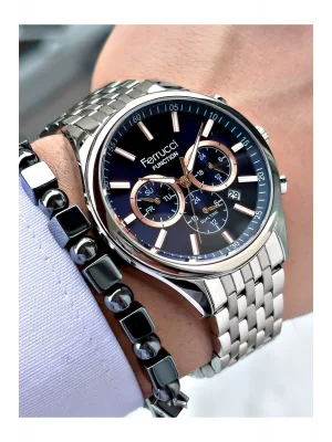FERRUCCİ FUNCTION LACİVERT KADRANLI GÜMÜŞ METAL ERKEK KOL SAATİ