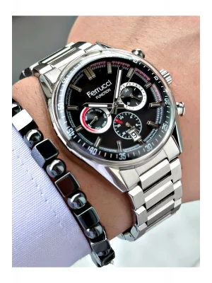 FERRUCCİ FUNCTION TAKVİMLİ SİYAH KADRANLI GÜMÜŞ METAL ERKEK KOL SAATİ