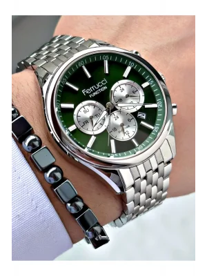 FERRUCCİ FUNCTION YEŞİL KADRANLI GÜMÜŞ METAL ERKEK KOL SAATİ