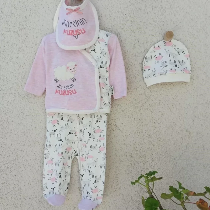 Annesinin Kuzusu Şapkalı Eldivenli 5li Kız Zıbın Seti 0-3 Ay
