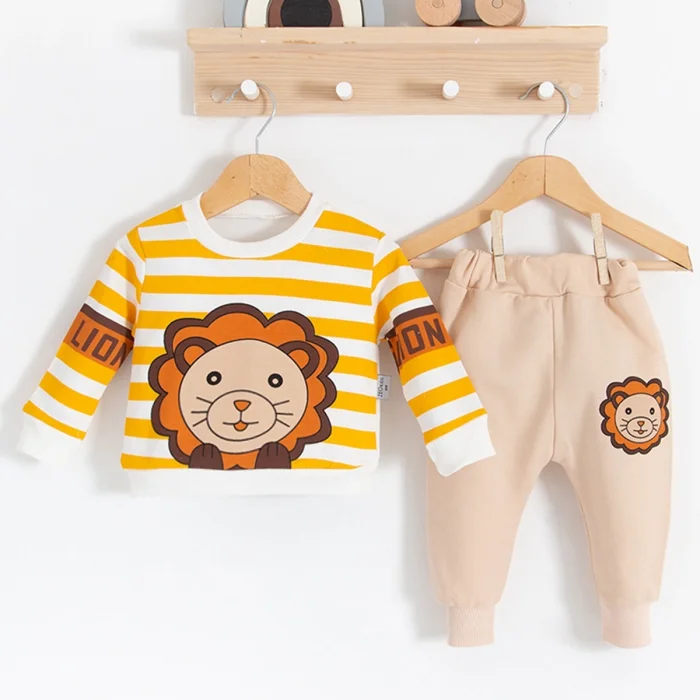 Aslan Desenli 2li % 100 Pamuk Erkek Bebek Takımı