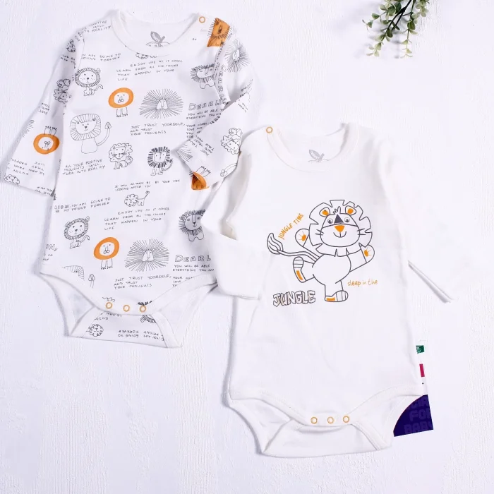 Aslan Desenli Uzun Kol 2li Erkek Bebek Body