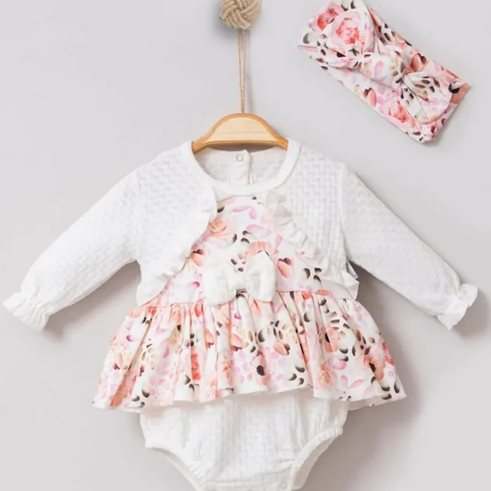 Bahar Çiçekleri Desenli Bandanalı Kız Bebek Romper