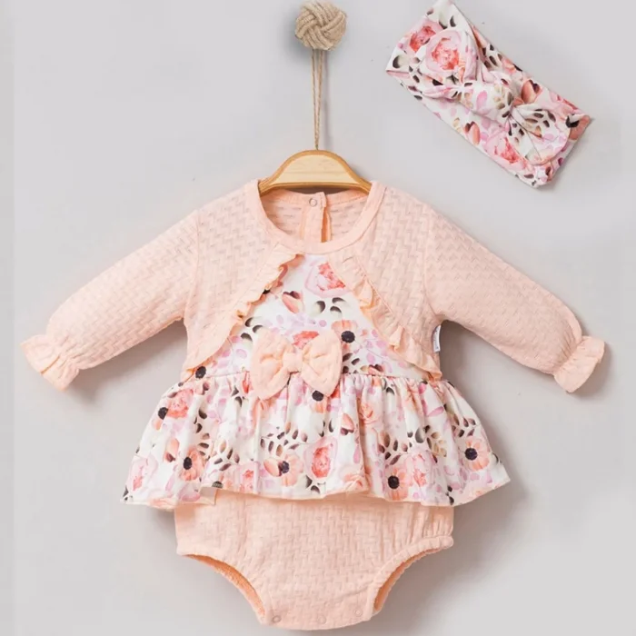 Bahar Çiçekleri Desenli Bandanalı Kız Bebek Romper