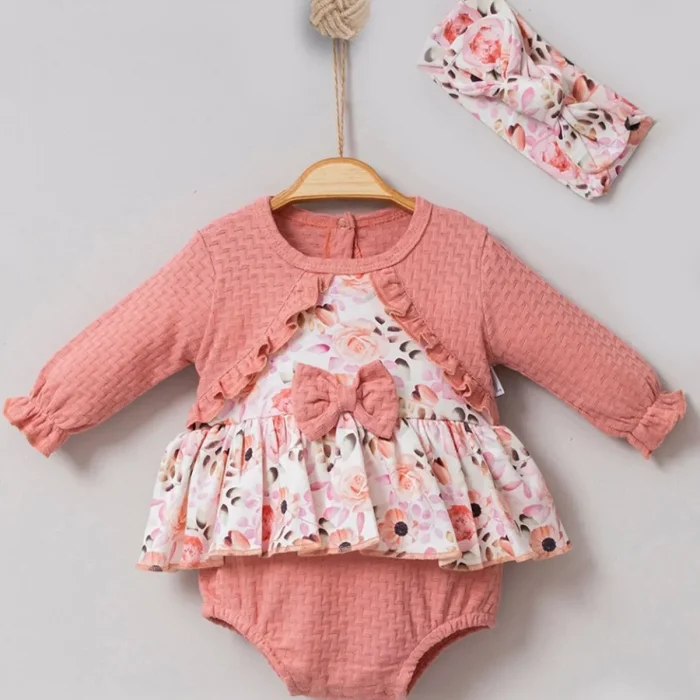 Bahar Çiçekleri Desenli Bandanalı Kız Bebek Romper