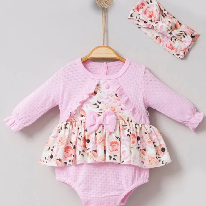 Bahar Çiçekleri Desenli Bandanalı Kız Bebek Romper