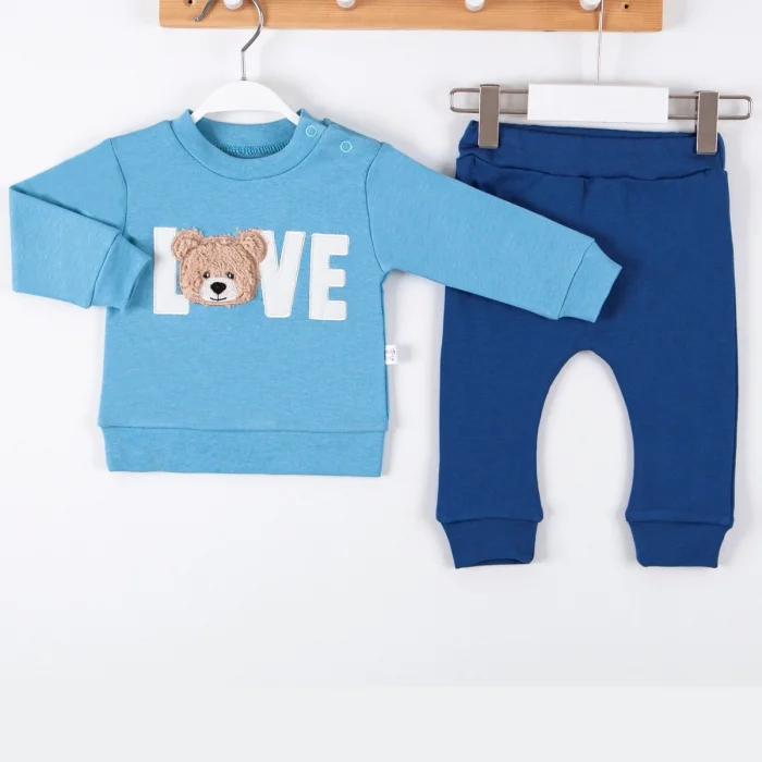 Bear Love Nakışlı % 100 Pamuklu 2li Erkek Takım