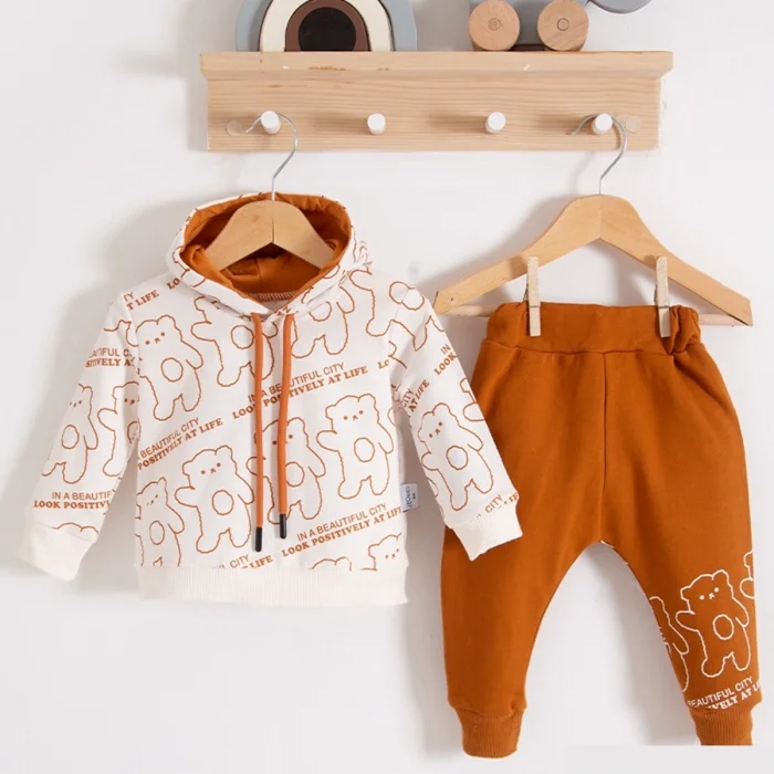 Çapraz Bears Kapüşonlu % 100 Pamuk Erkek Bebek Takımı