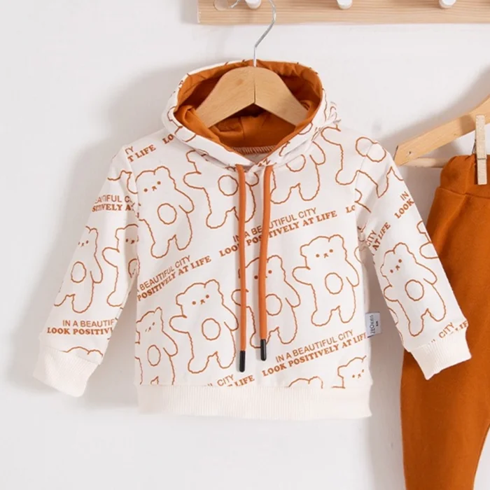 Çapraz Bears Kapüşonlu % 100 Pamuk Erkek Bebek Takımı