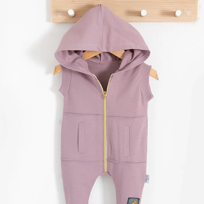 Cepli Kısa Kol Fermuarlı % 100 Pamuk Kız Bebek Tulumu