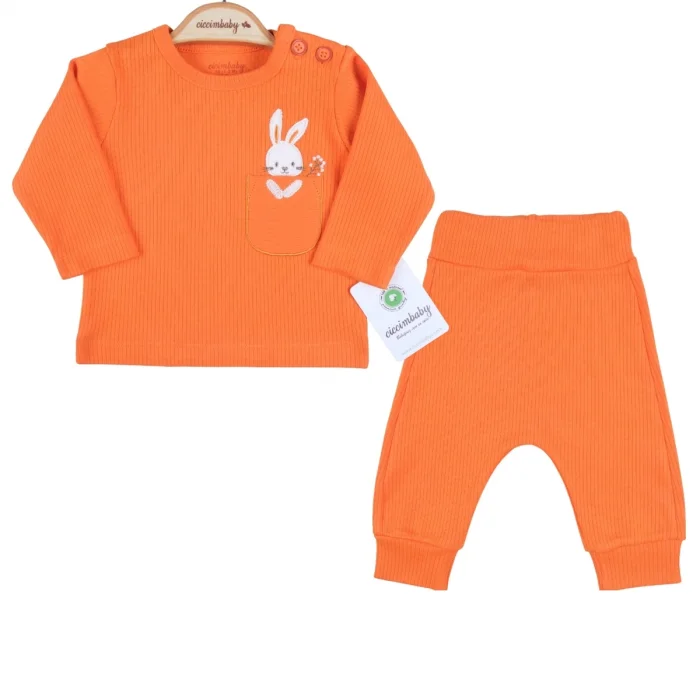 Cepli Tavşan Nakışlı % 100 Pamuk 2li Kız Bebek Takımı