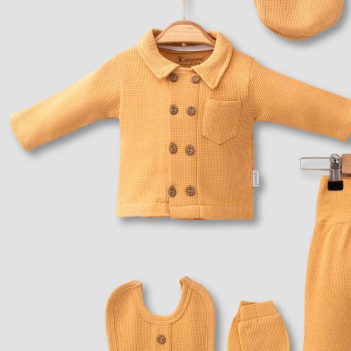 Cepli Waffle % 100 Pamuk 5li Erkek Bebek Hastane Çıkış Seti