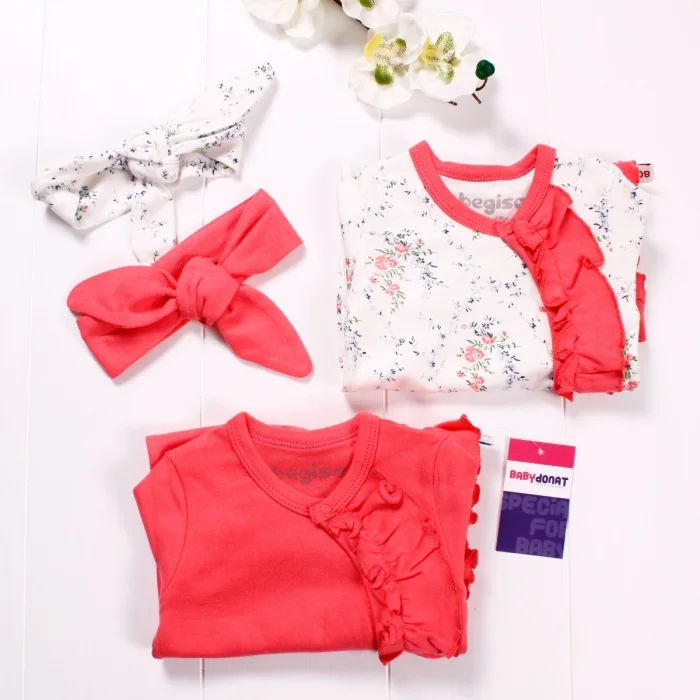 Çiçek Desenli Kız Bebek 4lü Tulum Seti