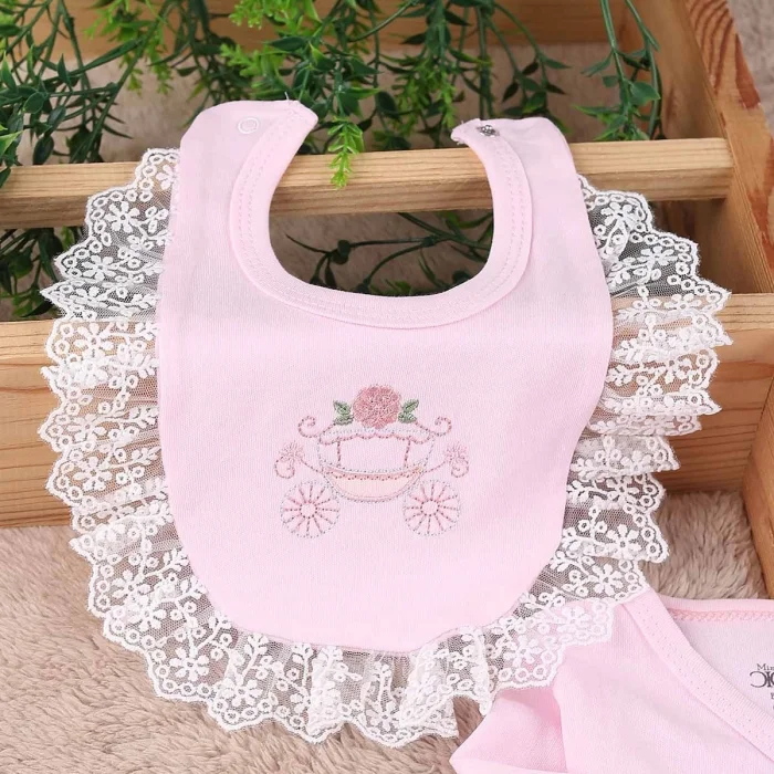 Çiçekli Araba Nakışlı Dantelli 5li Kız Bebek Hastane Çıkışı 0-3 Ay