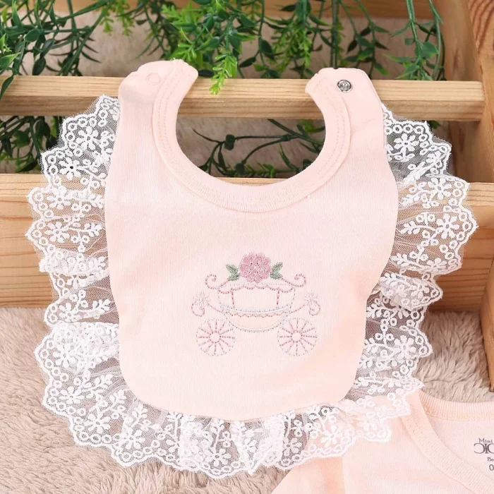 Çiçekli Araba Nakışlı Dantelli 5li Kız Bebek Hastane Çıkışı 0-3 Ay