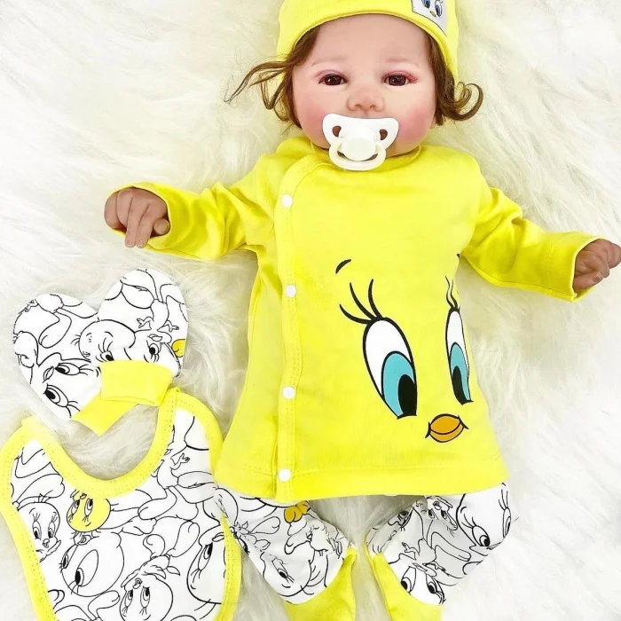 Civciv Desenli Yenidoğan 5li Hastane Çıkışı Zıbın Seti %100 Pamuk