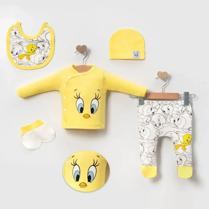 Civciv Desenli Yenidoğan 5li Hastane Çıkışı Zıbın Seti %100 Pamuk