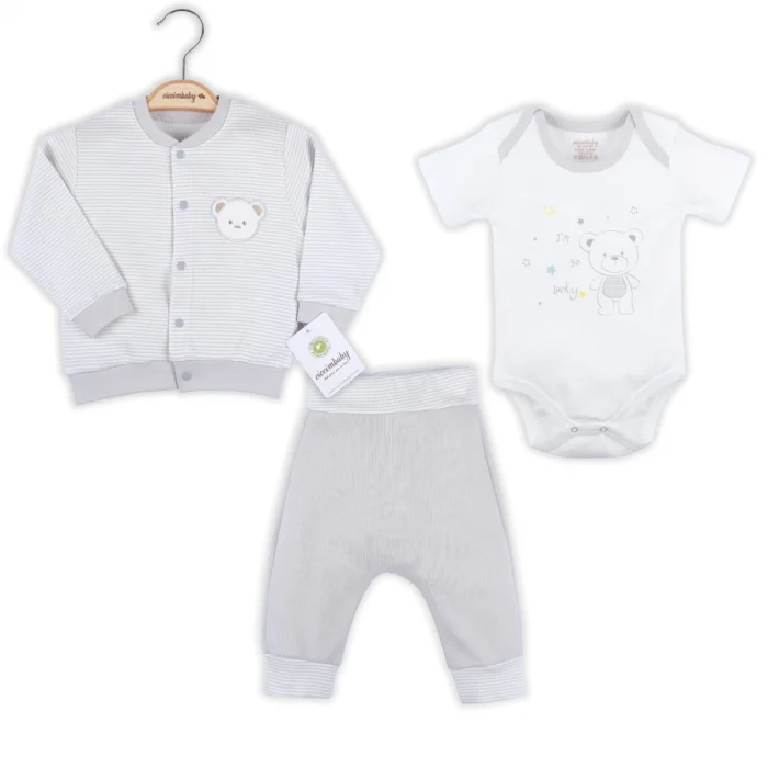 Çizgili Bear Hırkalı % 100 Pamuk Erkek Bebek Takım