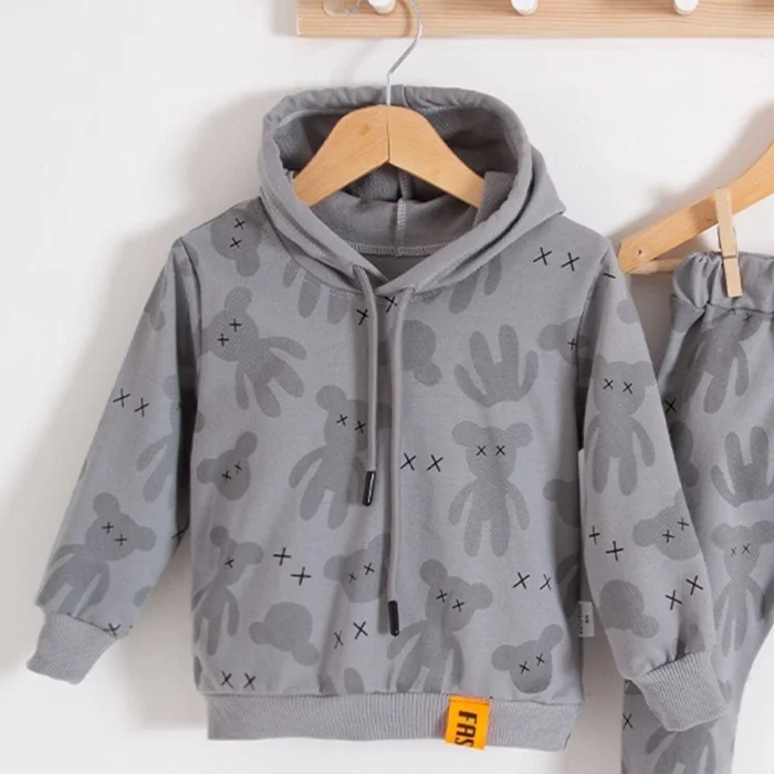 Cool Bear Kapüşonlu % 100 Pamuk Erkek Bebek Takımı