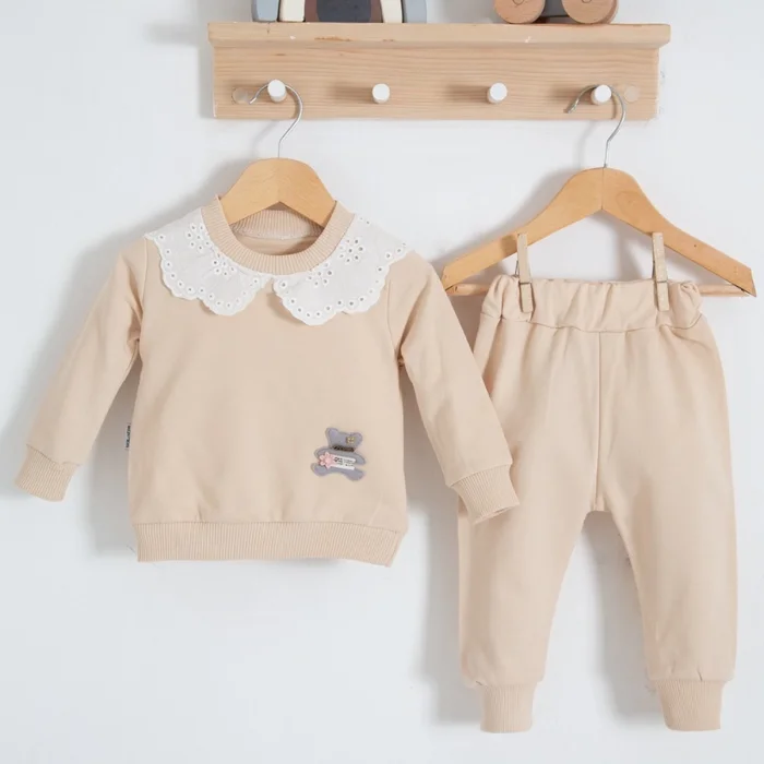 Dantel Yakalı Pamuklu 2li Kız Bebek Takımı