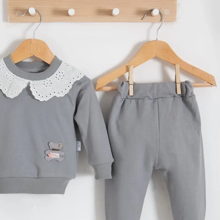 Dantel Yakalı Pamuklu 2li Kız Bebek Takımı