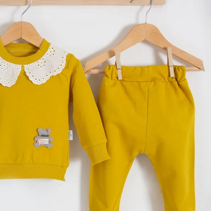 Dantel Yakalı Pamuklu 2li Kız Bebek Takımı